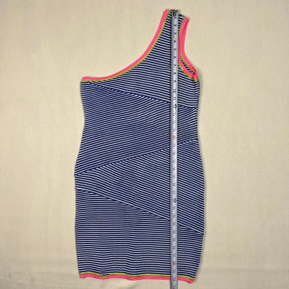 WOW Couture‎ Neon Stripe One Shoulder Bandage Bodycon Mini Dress Blue - Size M - Picture 7 of 9